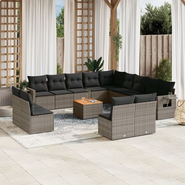 vidaXL 14-teilig Garten-Sofagarnitur mit Kissen Grau Poly Rattan, 3257152