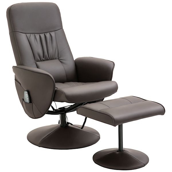 HOMCOM Relaxsessel mit Fußhocker, Elektrischer Massagesessel mit Liegefunktion, 10 Massagepunkte, Drehbarer Fernsehsessel mit Seitentasche, 700-113V01BN