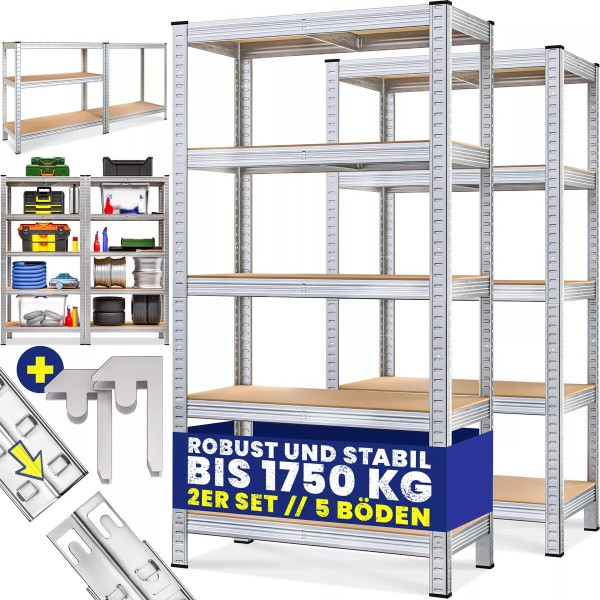 DEUBA 2x Schwerlastregal mit 5 Böden maximal 875 kg als Werkbank umbaubar, 990478