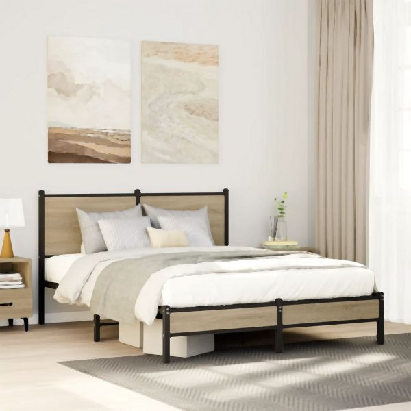 vidaXL Metallbett ohne Matratze Sonoma-Eiche 140x200 cm, 4007869