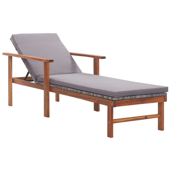 vidaXL Sonnenliege mit Auflage Poly Rattan Akazie Massivholz Grau, 48705
