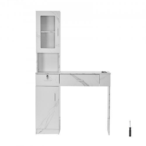 VEVOR Salonstation, Wandmontage, für Friseure,1 Lagerschrank, 3 Fächer und 2 Schubladen (eine abschließbar), weiß, 102,8 x 30 x 170 cm, SLJSLJJTZS00C2X5RV0
