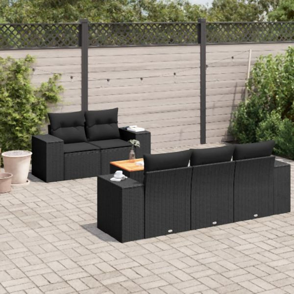 vidaXL 6-tlg. Garten-Sofagarnitur mit Kissen Schwarz Poly Rattan, 3225327