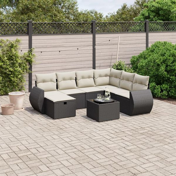 vidaXL 8-teilig Garten-Sofagarnitur mit Kissen Schwarz Poly Rattan, 3264152