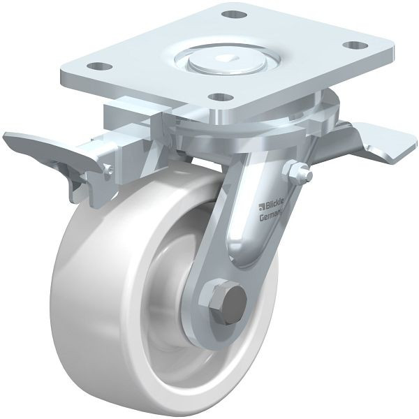 Blickle LO-SPO 127G-ST-RI4 Stahlgeschweißte Schwerlast-Lenkrolle mit Feststeller, Polyamid, Weiß, 852990