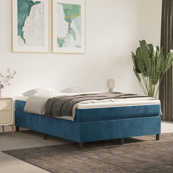 vidaXL Boxspringbett mit Matratze Dunkelblau 140x200 cm Samt, 3144685