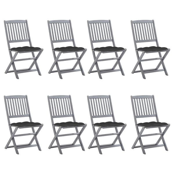 vidaXL Klappbare Gartenstühle 8 Stück mit Kissen Massivholz Akazie, 3078305