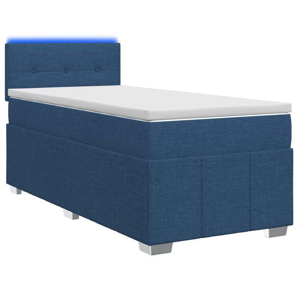 vidaXL Boxspringbett mit Matratze mit Kopfteil Blau 90 x 200 cm Stoff, 3452592