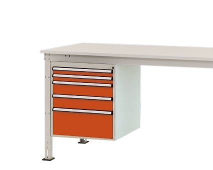 Manuflex Gehäuse-Unterbau Stationär, Nutzhöhe 500 mm mit 5 Schubfächer, für Tischtiefe 800 mm, Rotorange, ZB4862.2001