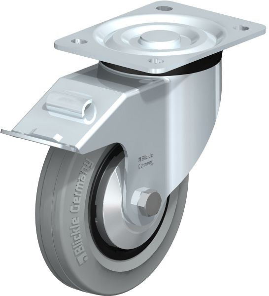 Blickle L-VPP 160G-FI-SG-FA Stahlblech-Lenkrolle, mittelschwere Ausführung, mit Anschraubplatte & Feststeller, Vollgummi, Schwarz, 749531