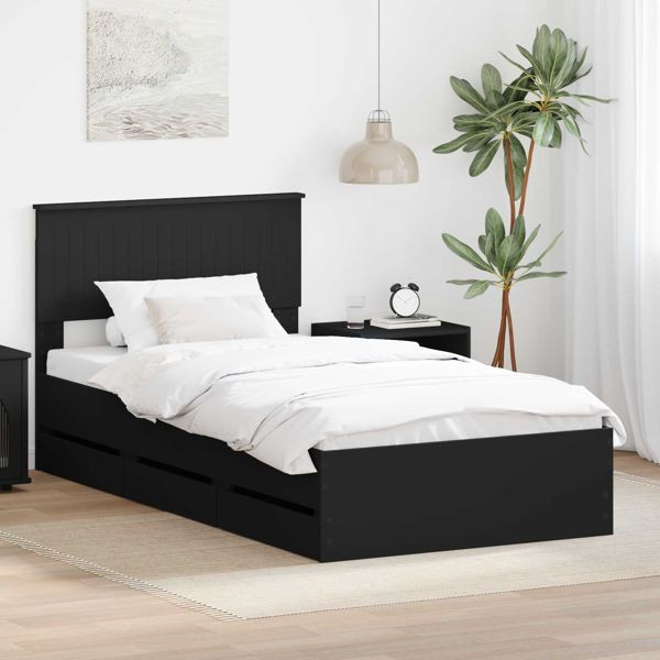 vidaXL Bettrahmen mit Schubladen Schwarz 100 x 200 cm Ingenieurs Holz, 3410736