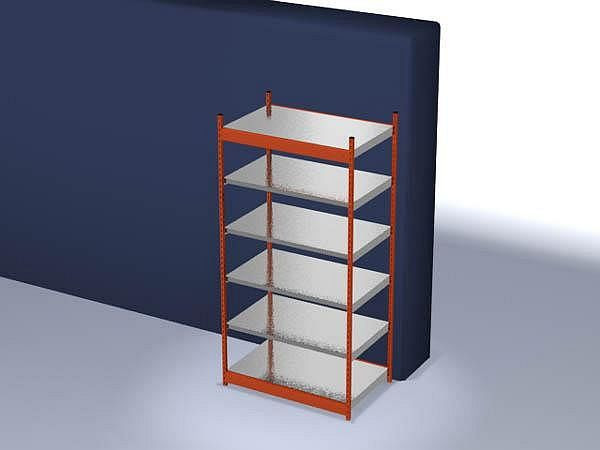 hofe Fachboden-Grundregal, 2500x800x1300 mm, 6 Fachebenen, verzinkt / RAL 2004, 200 kg Fachlast, 1800 kg Feldlast, einseitige Bedienung, ROG258013ME