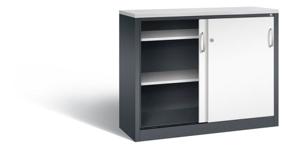 C+P Sideboard mit Schiebetüren Acurado, H1000xB1200xT400mm, Farbe: Schwarzgrau / Verkehrsweiß, Bügelgriff, 2046-00 S10251