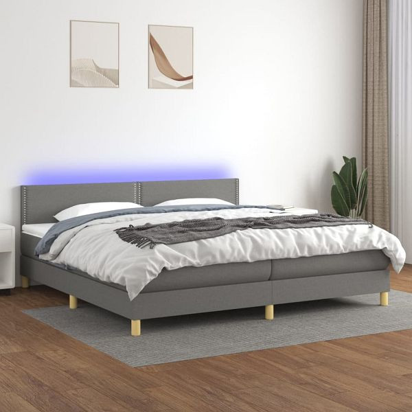 vidaXL Boxspringbett mit Matratze & LED Dunkelgrau 200x200 cm Stoff, 3133662