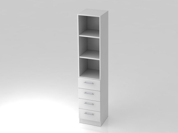 Hammerbacher Schubkasten-Schrank 5OH, 4 Schübe, Sockelblende, Relinggriff Weiß/Weiß, 40,6x42x200,4 cm (BxTxH), V7600/W/W/RE