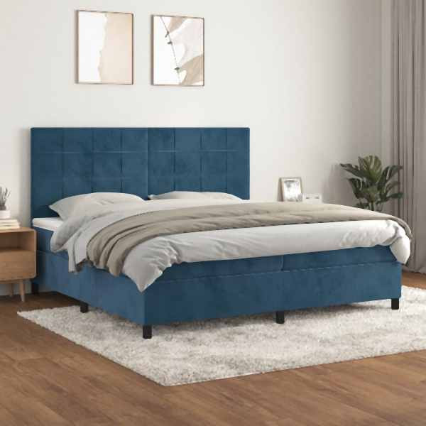 vidaXL Boxspringbett mit Matratze Dunkelblau 200x200 cm Samt, 3143047