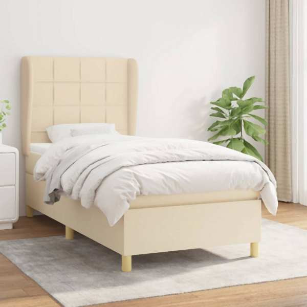 vidaXL Boxspringbett mit Matratze Creme 100x200 cm Stoff, 3128506