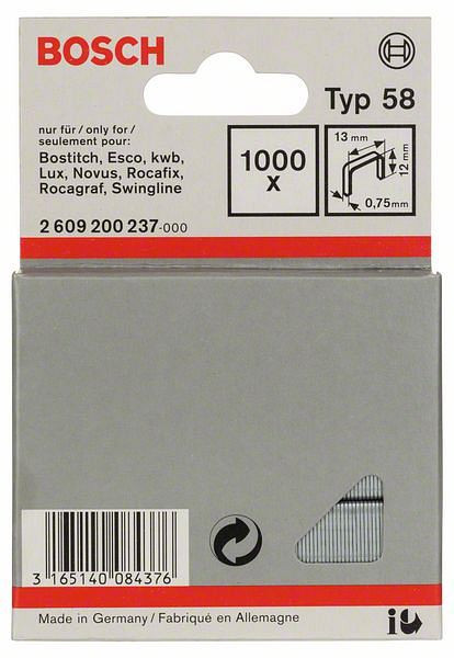 Bosch Feindrahtklammer Typ 58, 13 x 0,75 x 12 mm, 1000er-Pack, 2609200237
