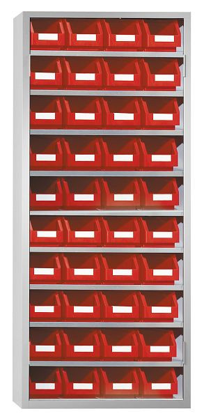Kappes Ordnungsschrank ohne Türen Modell 41, 1950 x 950 x 400 mm, RAL 7035, Inklusiv Lagersichtkasten 40 x Größe 4, 1004.02.0013