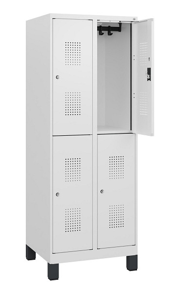 C+P Doppelstöckiger Spind Evolo PLUS, Füße, 4 Fächer, 1630x600x500mm, 9016/9016, Zylinderschloss, 0493105-20 S10053
