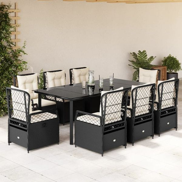 vidaXL 9-teilig Garten-Essgruppe mit Kissen Schwarz Poly Rattan, 3262970