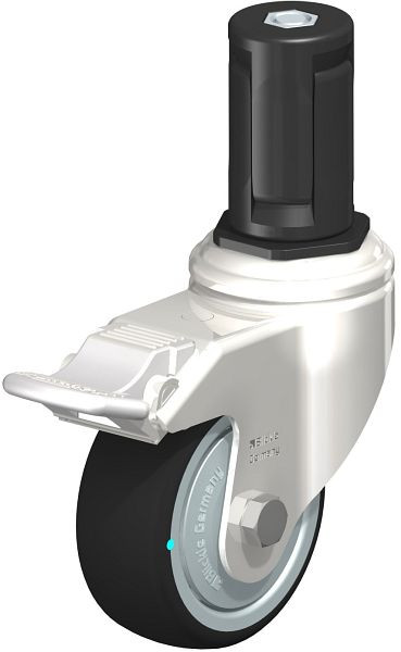 Blickle LKRXA-PATH 80KD-11-FI-FK-EXR15 Edelstahl-Apparate-Lenkrolle mit Expander & Feststeller, Thermoplastisches Polyurethan, Grau, 853410