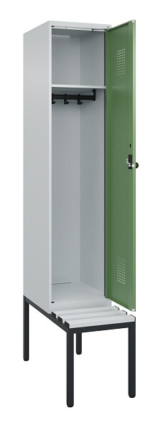 C+P Spind Evolo PLUS, 1 Abteile, 2120x400x815mm, 7035/6011, Haken 4, Drehriegel, Sitzfläche Kunststoff, Sitzbank, 0490507-12 S10064