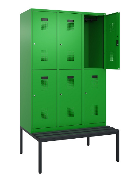 C+P Doppelstock-Spind Evolo PLUS, Bank, 6 Fächer, 2120x1200x815mm, 6037/6037, Zylinderschloss, Sitzfläche Kunststoff, Sitzbank, 0493507-32 S10140