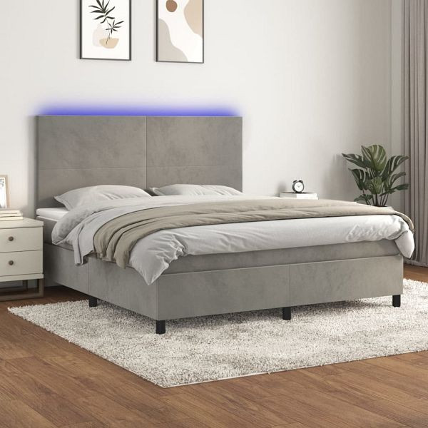 vidaXL Boxspringbett mit Matratze & LED Hellgrau 160x200 cm Samt, 3136011