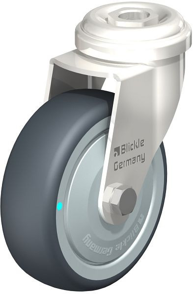 Blickle LRXA-TPA 75KD-FK Edelstahl-Apparate-Lenkrolle mit Rückenloch, Thermoplastisches Gummi-Elastomer, Grau, 755005