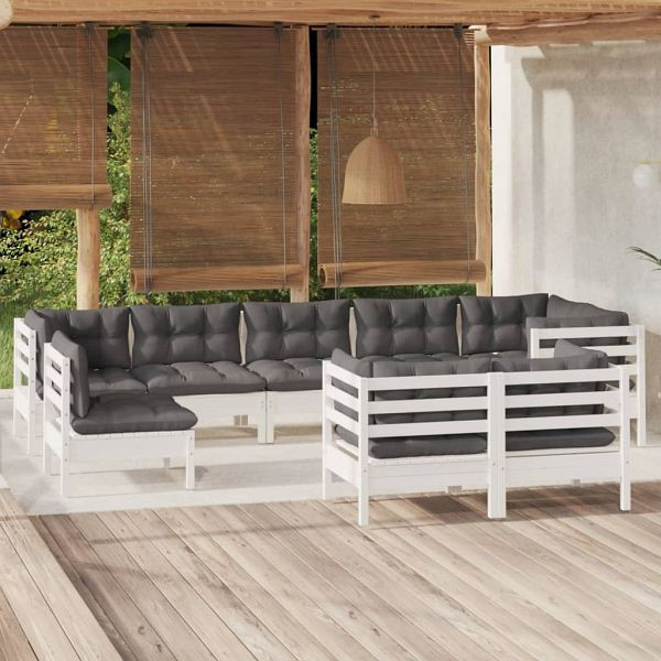 vidaXL 9-teilig Garten-Lounge-Set mit Kissen Weiß Kiefer Massivholz, 3096527