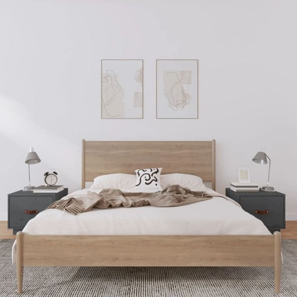 vidaXL Nachttische 2 Stück Grau 40x34x35 cm Massivholz Kiefer, 818290