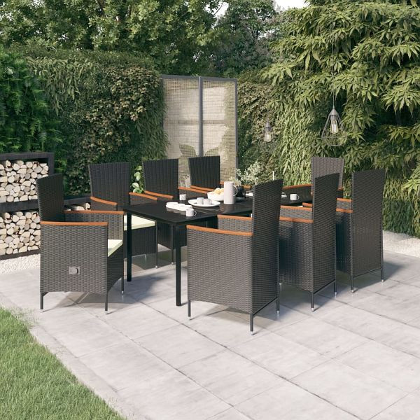 vidaXL 9-teilig Garten-Essgruppe mit Kissen Schwarz, 3099430
