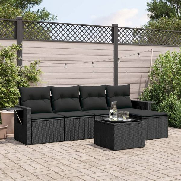 vidaXL 6-teilig Garten-Sofagarnitur mit Kissen Schwarz Poly Rattan, 3220094