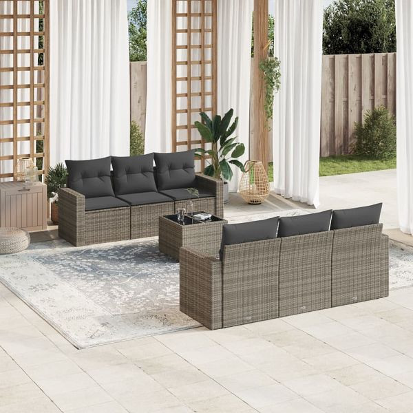 vidaXL 7-tlg. Garten-Sofagarnitur mit Kissen Grau Poly Rattan, 3218700