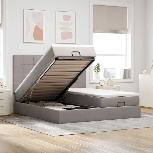 vidaXL Ottoman-Bett mit Matratzen Taupe 180x200 cm Stoff, 3313696