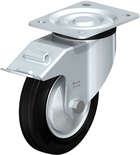 Blickle L-RD 162R-FI-FA Stahlblech-Lenkrolle, mittelschwere Ausführung, mit Anschraubplatte & Feststeller, Zweikomponenten-Vollgummi, Schwarz, 8649