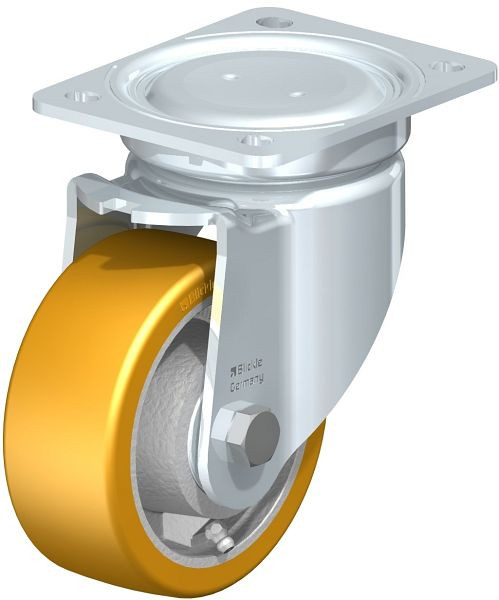 Blickle LU-GTH 127K Stahlblech-Lenkrolle, schwere, geschlossene Ausführung, mit Anschraubplatte, Blickle Extrathane®, Hellbraun, 759176
