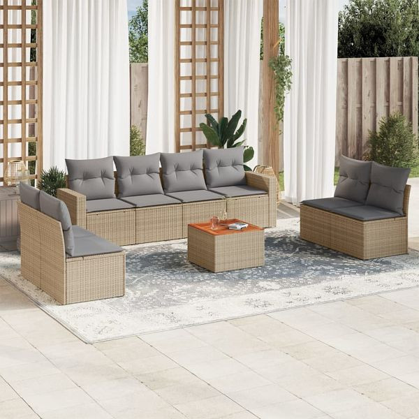 vidaXL 9-teilig Garten-Sofagarnitur mit Kissen Beige Poly Rattan, 3224085