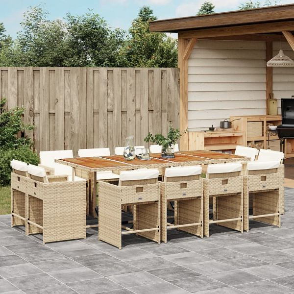 vidaXL 13-teilig Garten-Essgruppe mit Kissen Beige Poly Rattan, 3277995