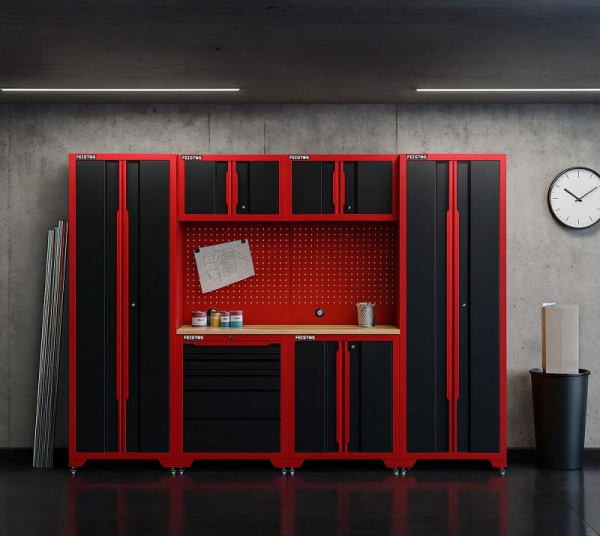 FEISTOS Werkstatteinrichtung Novo 2, Metall Werkstattschrank schwarz & rot, 45,7x264x198cm, FE204014