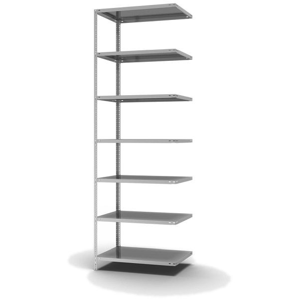 hofe Fachboden-Anbauregal, 3000x600x1000 mm, 7 Fachebenen, verzinkt, 200 kg Fachlast, 1400 kg Feldlast, zweiseitige Bedienung, WZA30610M