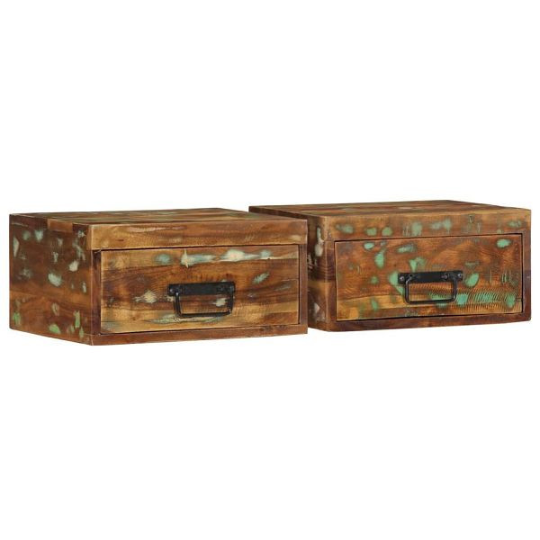 vidaXL Wand-Nachttische 2 Stk. Altholz Massiv, 4017456, 8721158412379