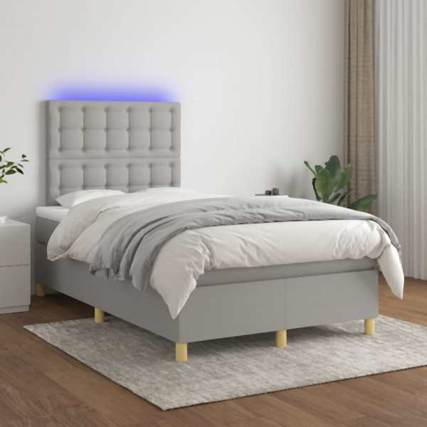 vidaXL Boxspringbett mit Matratze & LED Hellgrau 120x200 cm Stoff, 3135741