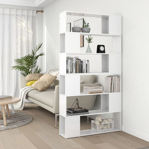 vidaXL Bücherregal Raumteiler Hochglanz-Weiß 100x24x188 cm, 3082077