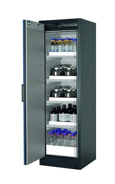 asecos Sicherheitsschrank Q-CLASSIC-90, Q90.195.060 in enzianblau RAL 5010 mit 4x Wannenboden Standard (Polypropylen), 30072-047-30087
