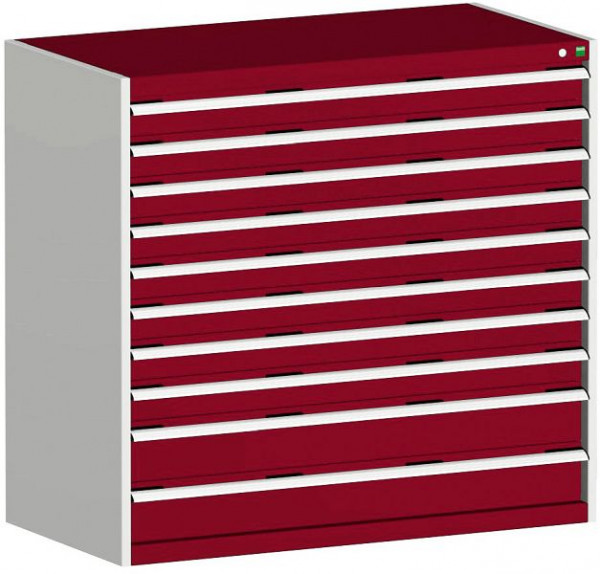bott cubio Schubladenschrank bestückt mit 10 Schwerlastschubladen BxTxH: 1300 x 750 x 1200 mm, RAL 7035/3004, 40030026.24V
