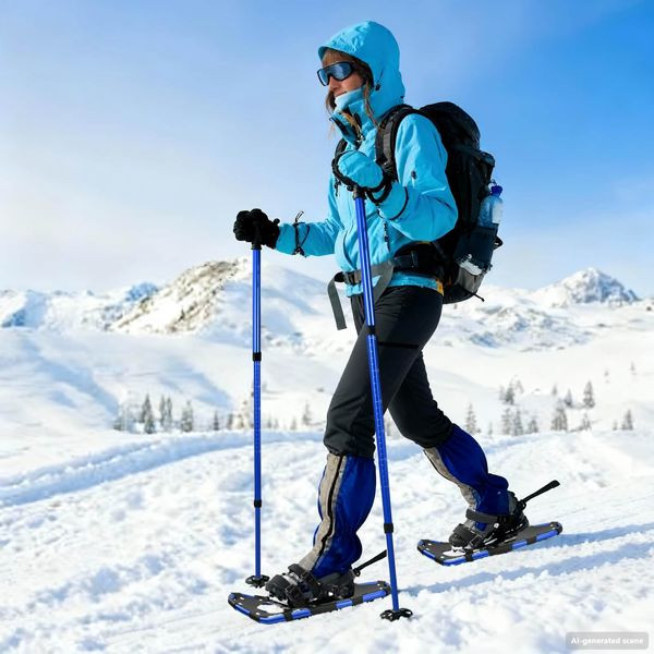 vidaXL 3 in 1 Schneeschuhe mit Wanderstöcken Blau und Schwarz 21 Zoll, 42021422