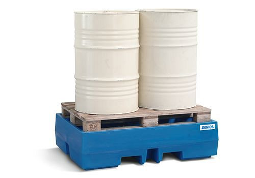 DENIOS Auffangwanne PolySafe ECO aus Polyethylen (PE), für 2 Fässer à 200 Liter auf 1 Europalette, 160569