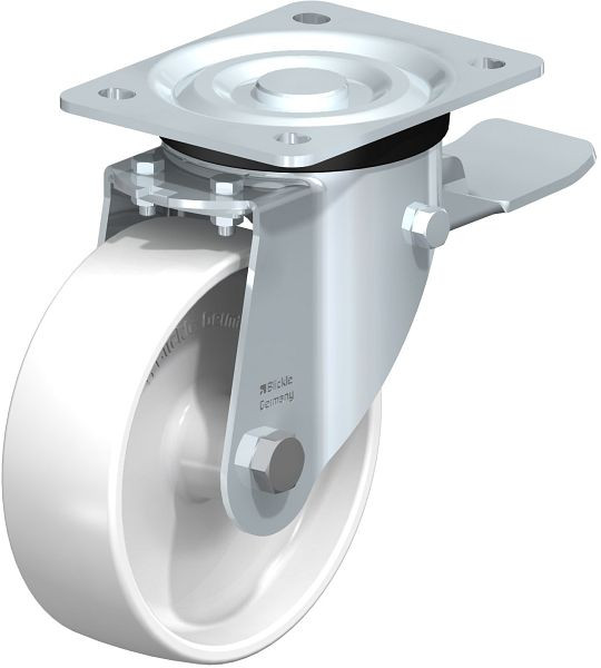 Blickle L-PPN 150G-ST Stahlblech-Lenkrolle, mittelschwere Ausführung, mit Anschraubplatte & Feststeller, Polypropylen, Weiß, 762808